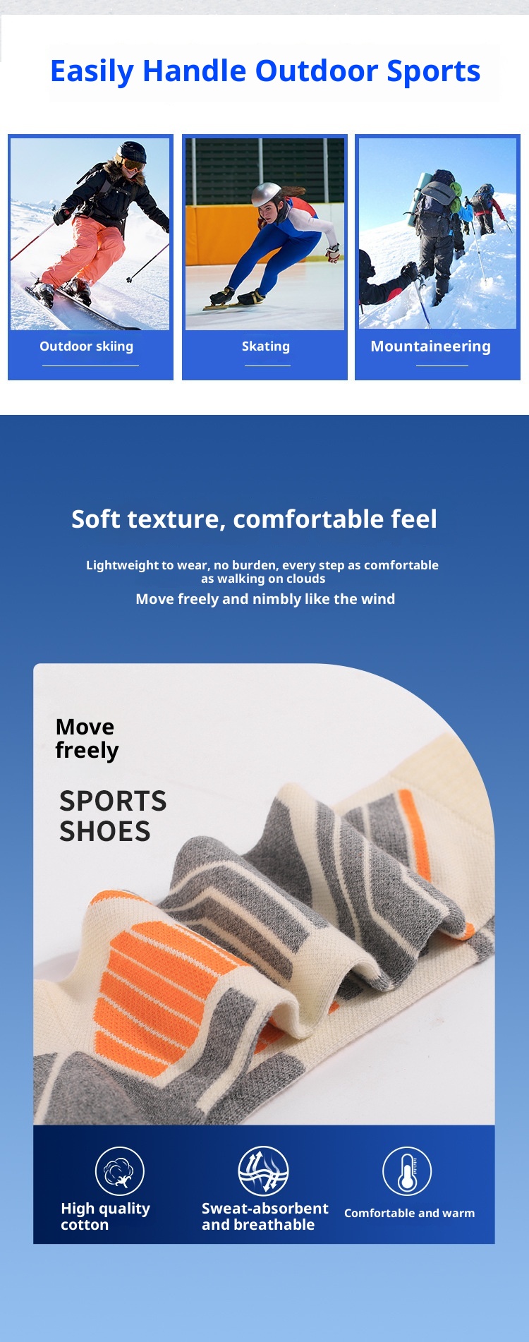 ActiveGo ActiveGo Two Wolves Cross-Border Women's Ski Sports Thickened Hiking Towel Bottom Sweat-Absorbing Warm Long Tube Socks_voghion.com