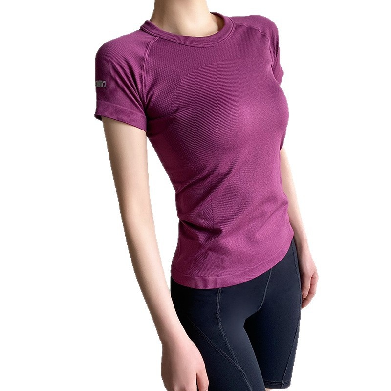 T-shirt de yoga ActiveGo pour femme, col rond, respirant, évacuant l'humidité, haut de sport, course à pied en extérieur, t-shirt de fitness, court_voghion.com