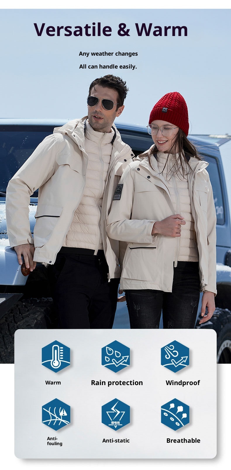 ActiveGo New Outdoor Down Tre in Uno 0,05 kg Set di Pezzi Giacca Invernale Uomo e Donna Tuta da Alpinismo Cappotto Staccabile_voghion.com