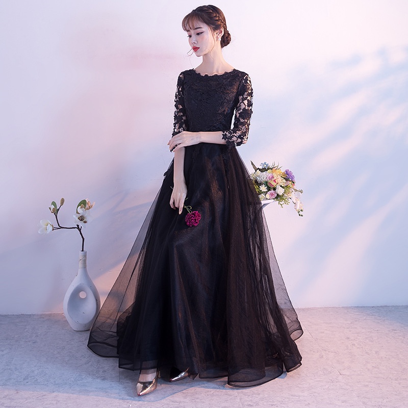 GraceChic GraceChic Black Evening For Women 2025 New Model Host Long Lace Sleeve Slim Elegant Banquet Annual Meeting Dress_ecoleips.com