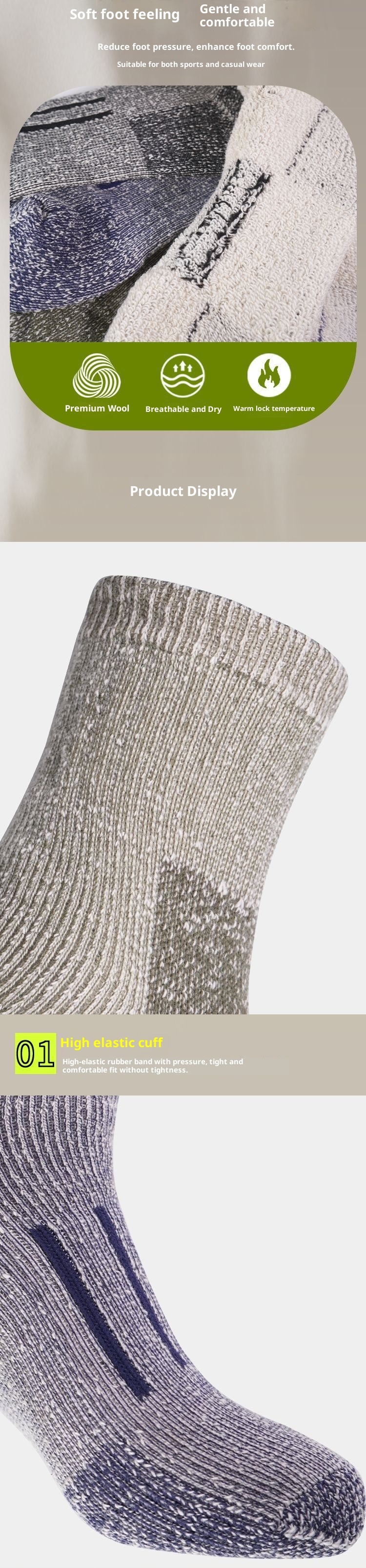 ActiveGo ActiveGo Cross-Border High-Pile Wool For Hiking, Trekking, Skiing, Outdoor Sports, Mid-Calf, Odor-Resistant, Wholesale_voghion.com