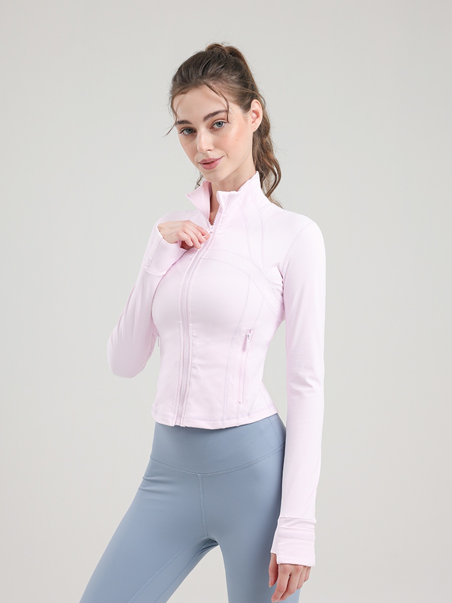 ActiveGo Short Yoga Top For Women, Stand Collar Jacket, Slim Fit Running Outdoor Sports Fitness Coat, No Mesh Version_voghion.com