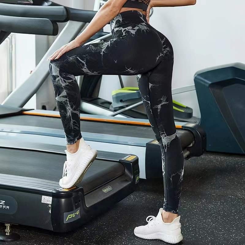 ActiveGo Cross-Border Tie-Dye Outdoor Sports Tight High Waist Peach Hip Lift Yoga Running Fitness Cycling Base Layer Long Pants_voghion.com