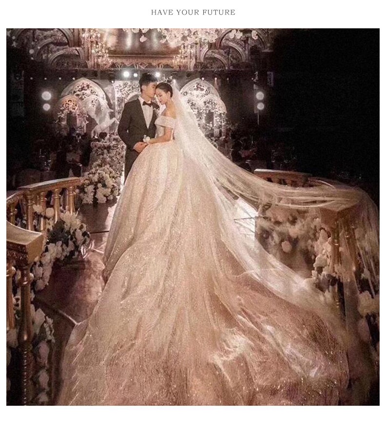 GraceChic GraceChic 2025 New Main Wedding Dress Bride Off-Shoulder Slimming French Hepburn Elegant Starry Sky Train Dreamy Internet_voghion.com