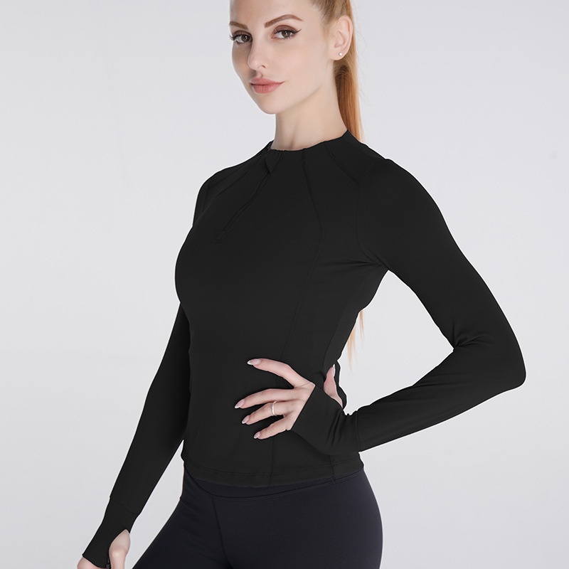 Veste de sport d'extérieur ActiveGo automne-hiver pour femme, coupe ajustée, fermeture éclair, manches longues, séchage rapide, idéale pour le fitness, la course à pied et le yoga (export)_voghion.com