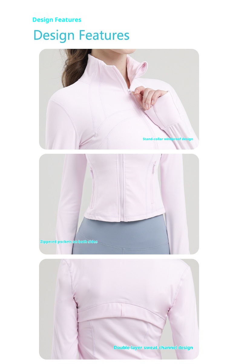 ActiveGo Short Yoga Top For Women, Stand Collar Jacket, Slim Fit Running Outdoor Sports Fitness Coat, No Mesh Version_voghion.com