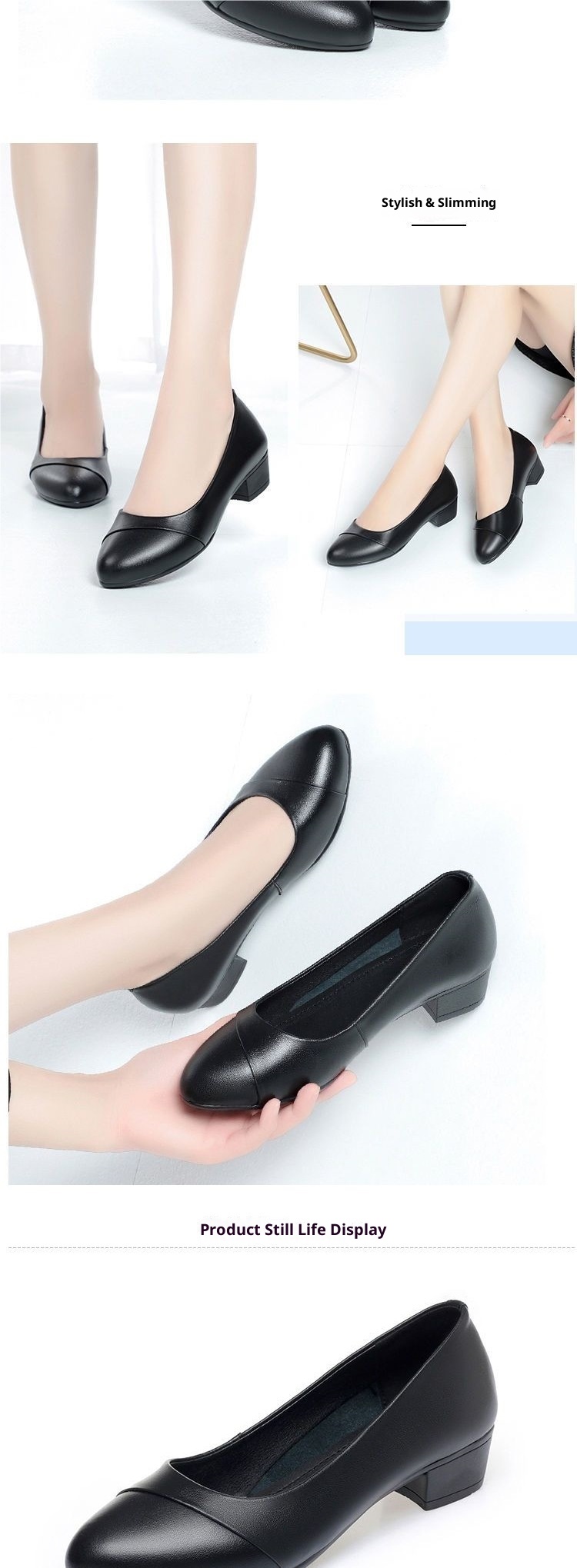 Mocassins en cuir ShoeVault, modèle printemps-automne, talon mi-haut et semelle souple, chaussures de travail pour femmes_voghion.com