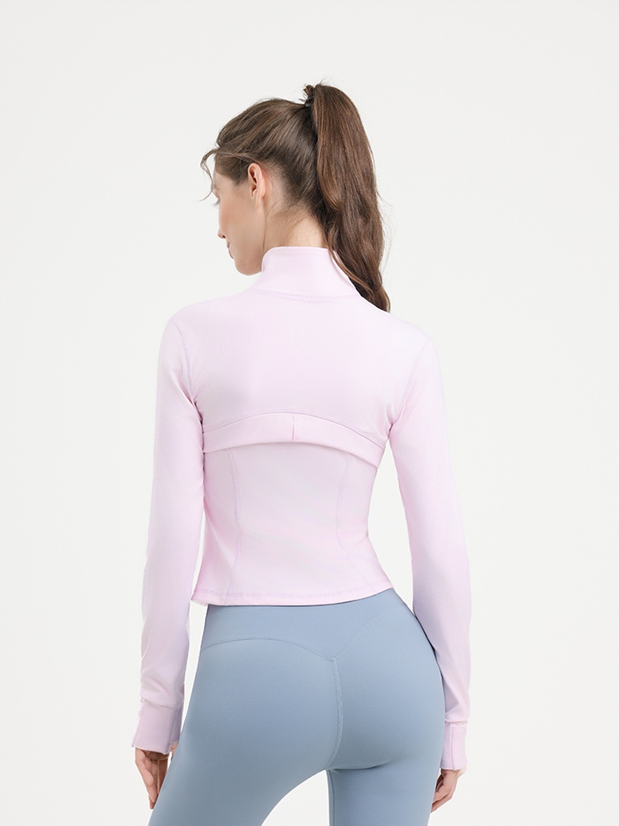 ActiveGo Short Yoga Top For Women, Stand Collar Jacket, Slim Fit Running Outdoor Sports Fitness Coat, No Mesh Version_voghion.com