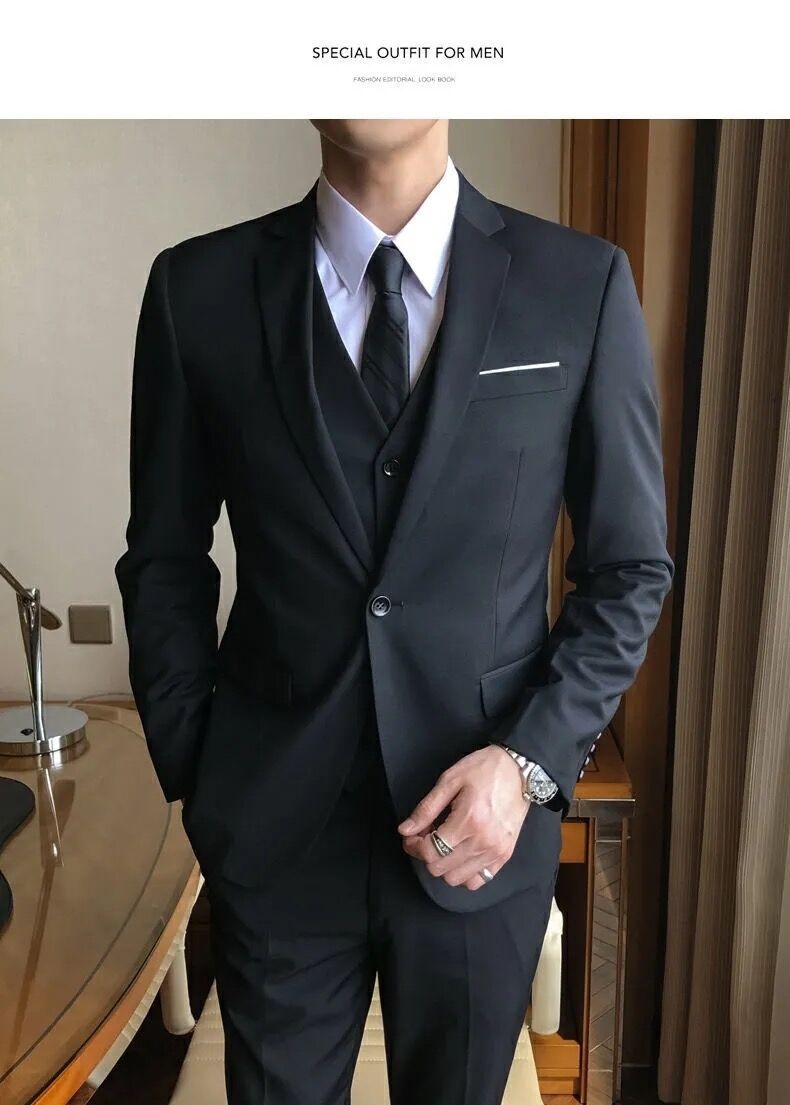 Completo da uomo in stile coreano, giacca, uniforme di gruppo, sposo, sposo, matrimonio, business, professionale, formale, piccolo abito per uomo_voghion.com