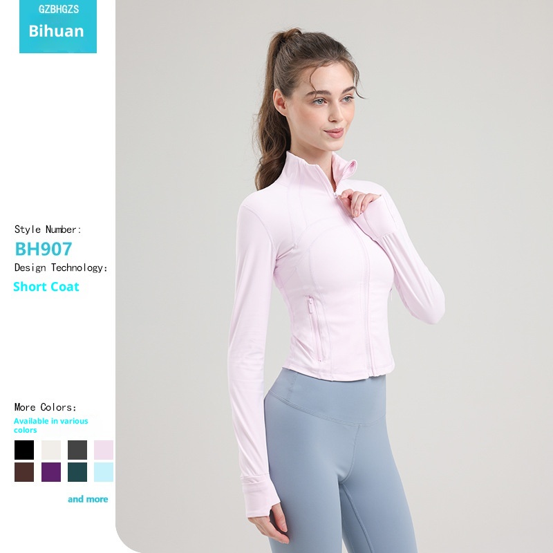 ActiveGo Short Yoga Top For Women, Stand Collar Jacket, Slim Fit Running Outdoor Sports Fitness Coat, No Mesh Version_voghion.com