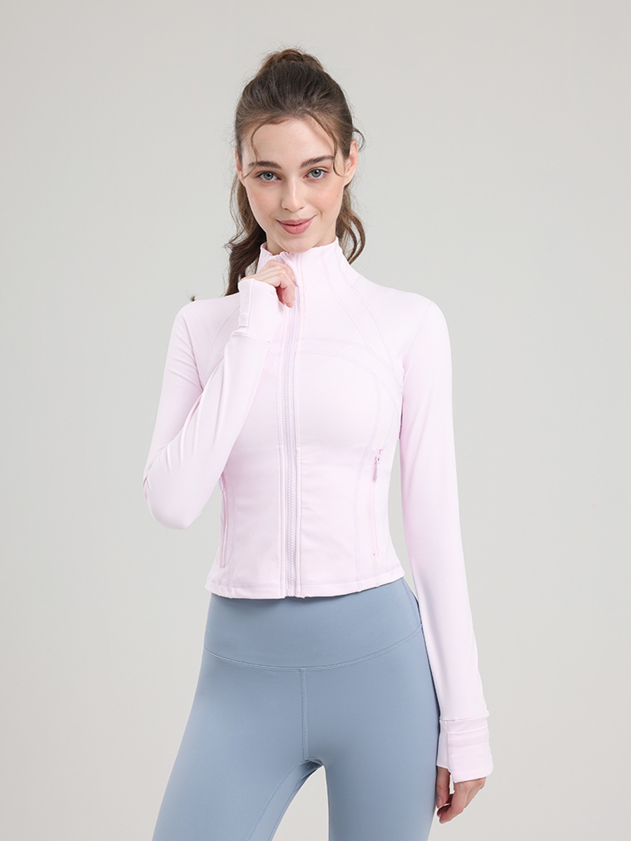 ActiveGo Short Yoga Top For Women, Stand Collar Jacket, Slim Fit Running Outdoor Sports Fitness Coat, No Mesh Version_voghion.com