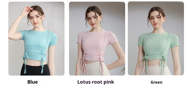 ActiveGo Lulu Outdoor - Camiseta deportiva de manga corta para yoga, con cordón, adelgazante, secado rápido, para pilates y fitness_voghion.com