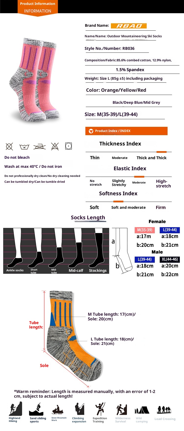 ActiveGo ActiveGo R-BAO Calzini funzionali lunghi da corsa e escursionismo, in saldo, per sport all'aria aperta, sci, pesca e autunno inverno_voghion.com