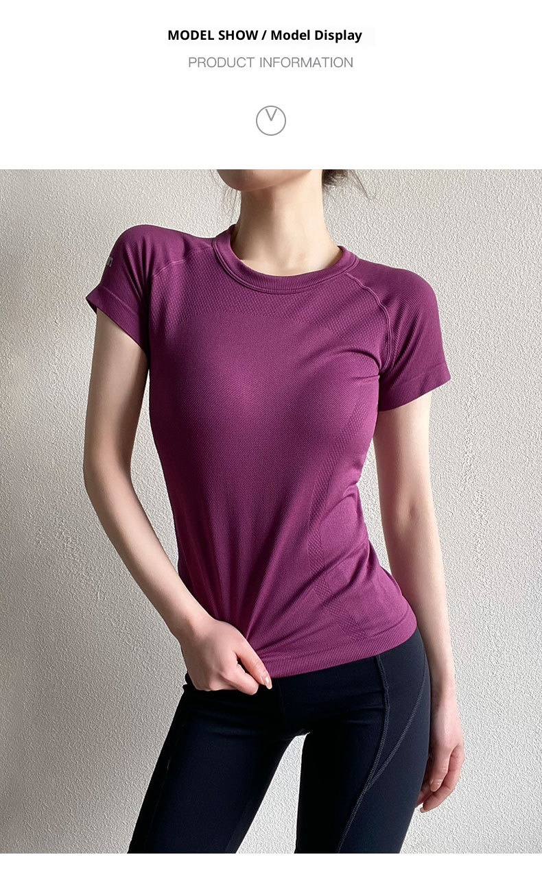 T-shirt de yoga ActiveGo pour femme, col rond, respirant, évacuant l'humidité, haut de sport, course à pied en extérieur, t-shirt de fitness, court_voghion.com