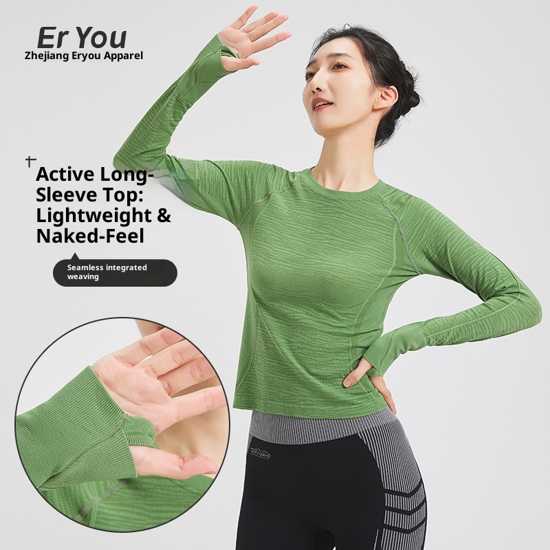 ActiveGo New Long Sleeve Quick-Dry Shirt Women, Seamless Outdoor Running Training Round Neck Yoga Sports Top For Autumn_voghion.com