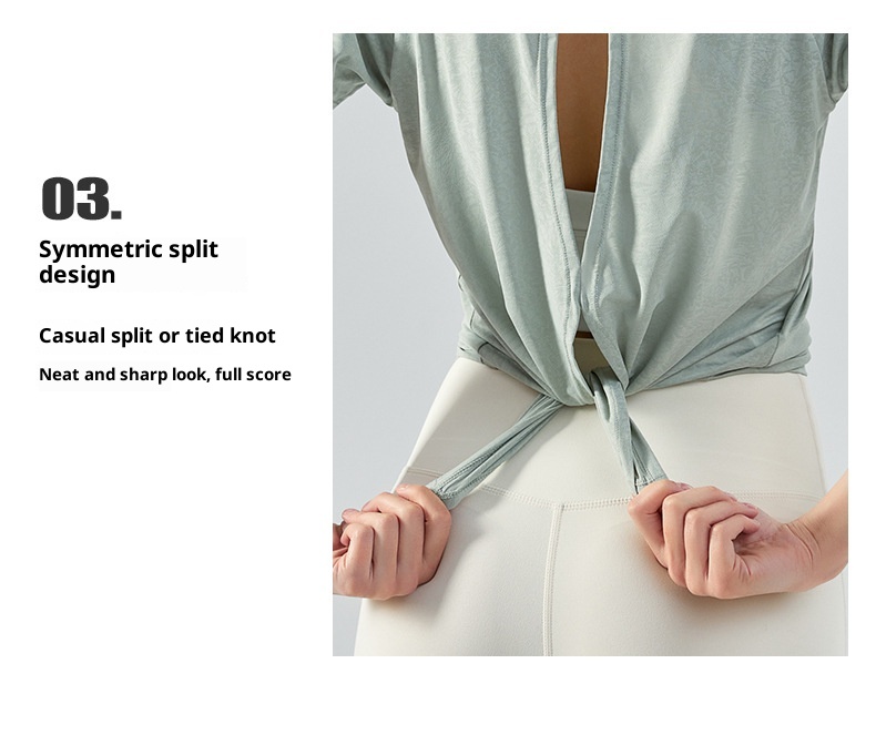 Haut ActiveGo printemps-été extérieur en jacquard jade fendu dans le dos, idéal pour le sport, le fitness et le yoga. Parfait pour les femmes._voghion.com