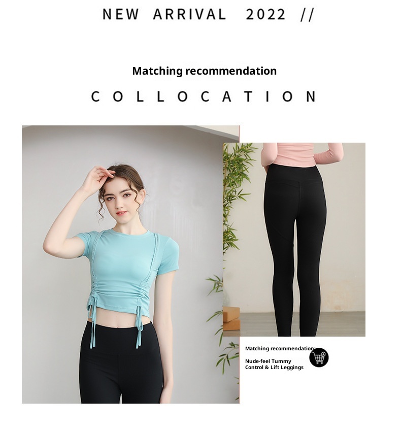 ActiveGo Lulu Outdoor - Camiseta deportiva de manga corta para yoga, con cordón, adelgazante, secado rápido, para pilates y fitness_voghion.com