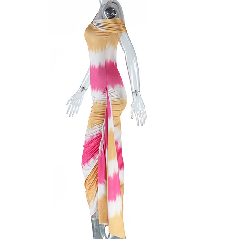 GraceChic GraceChic European And American Style Asymmetrical Neck Slim Fit Midi Bodycon Printed Pullover Women High Waist Slimming Dress_voghion.com