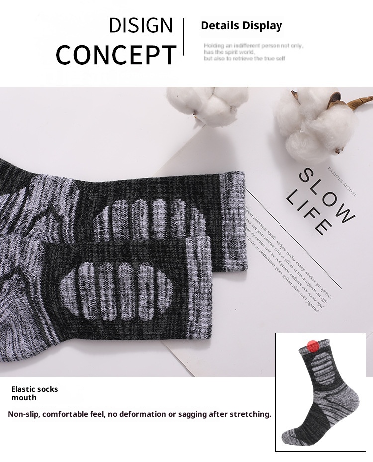 ActiveGo ActiveGo Two Wolves Outdoor Thickened Towel Bottom Autumn Winter Sweat-Absorbing Odor-Resistant Mid-Calf Sports Hiking Thermal_voghion.com