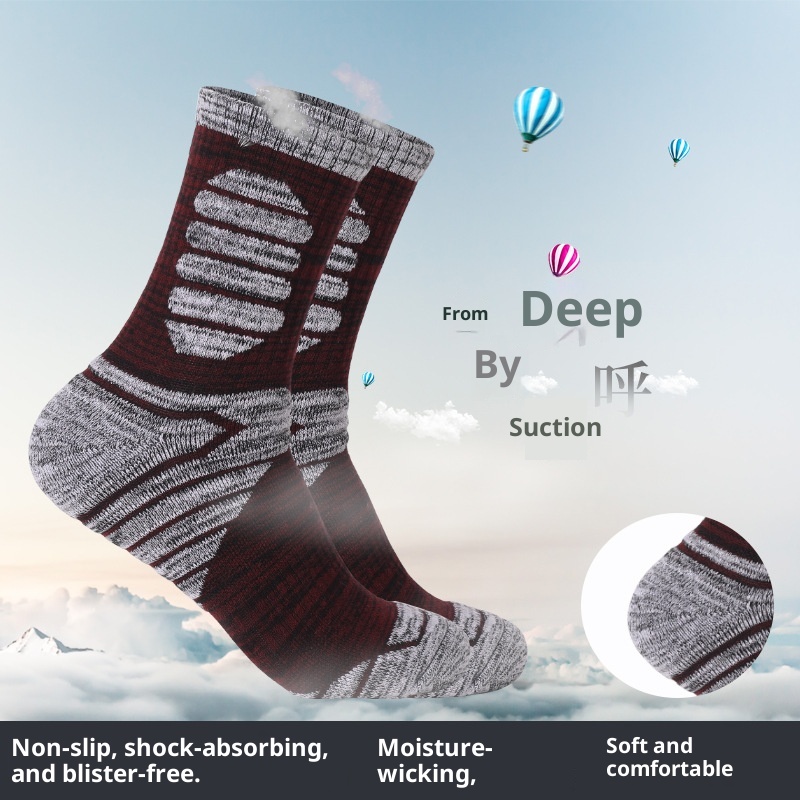 ActiveGo ActiveGo Two Wolves Outdoor Thickened Towel Bottom Autumn Winter Sweat-Absorbing Odor-Resistant Mid-Calf Sports Hiking Thermal_voghion.com