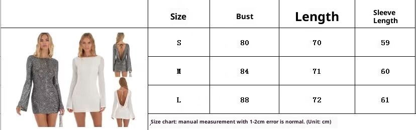 GraceChic Robe courte à sequins en maille transparente, col carré, manches longues et taille cintrée, style européen et américain, pour femme_voghion.com