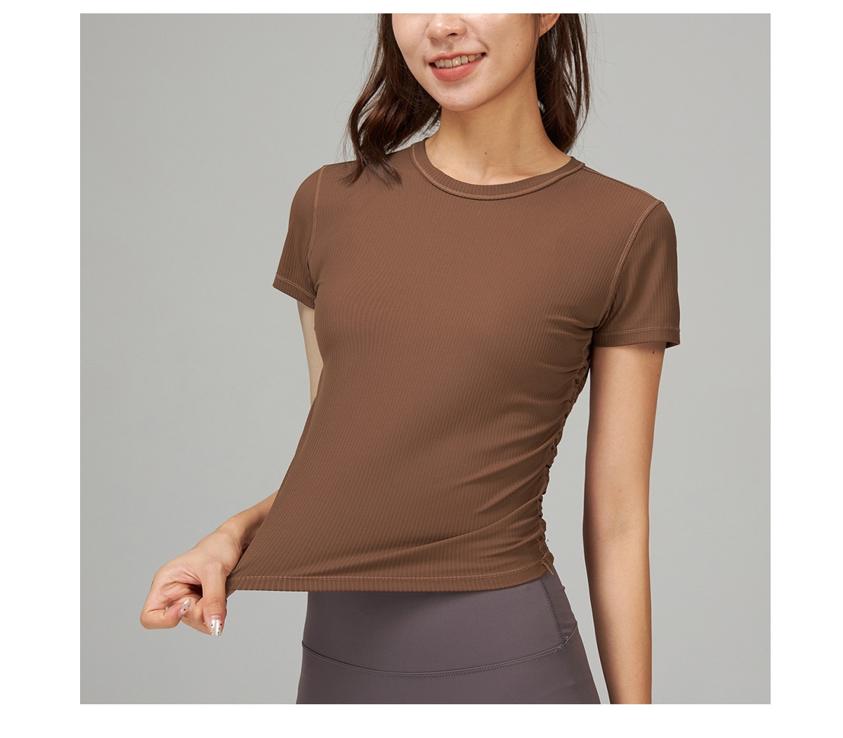 T-shirt de yoga ActiveGo Lu pour femme, séchage rapide, manches courtes, coupe ajustée, idéal pour le sport, le fitness et l'entraînement décontracté._voghion.com