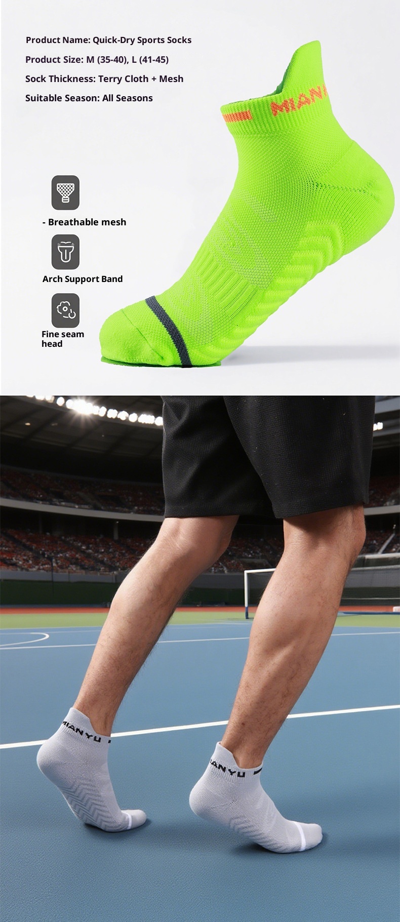 ActiveGo ActiveGo Marathon Running Quick-Dry Towel Bottom Sports Anti-Friction Sweat-Absorbing Short Tube Outdoor Hiking Socks_voghion.com