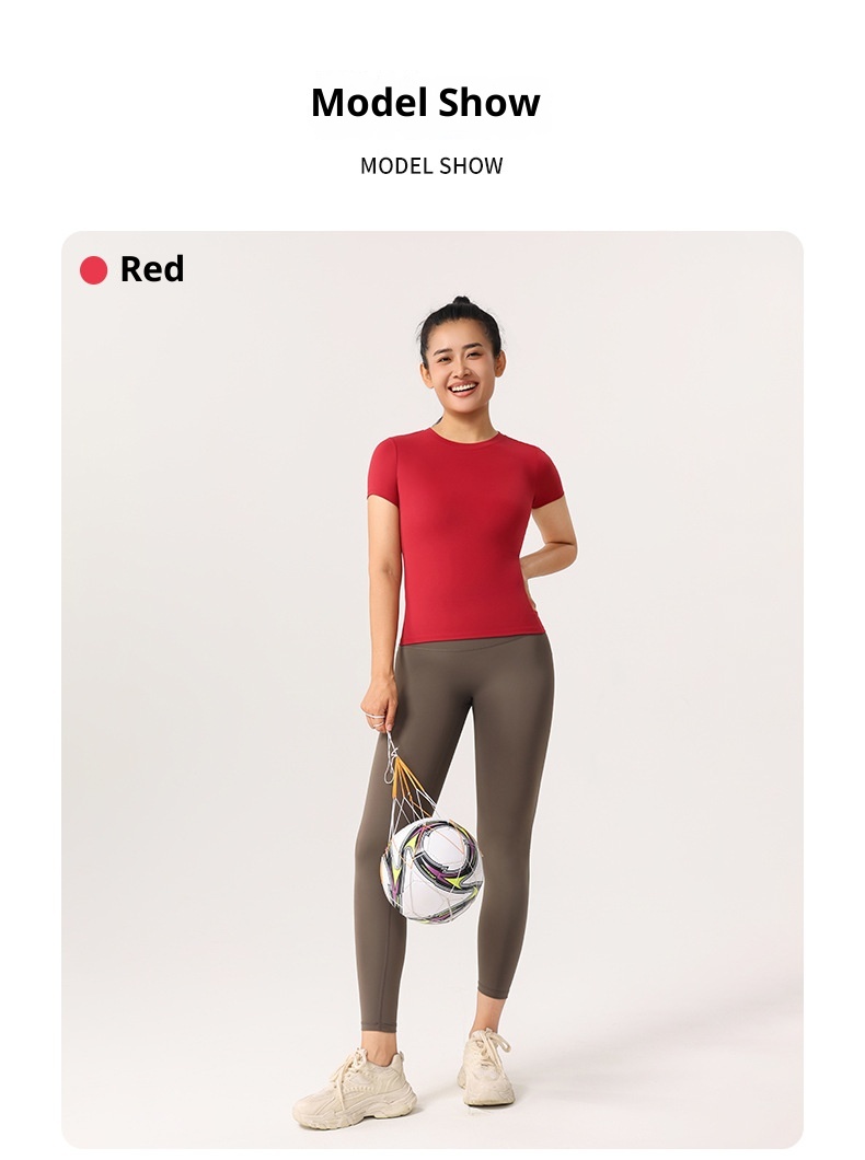 ActiveGo Seamless Nude Yoga Short Sleeve Sports Top Women's T-Shirt Outdoor Tennis Breathable Elastic Quick-Drying Fitness Wear_voghion.com