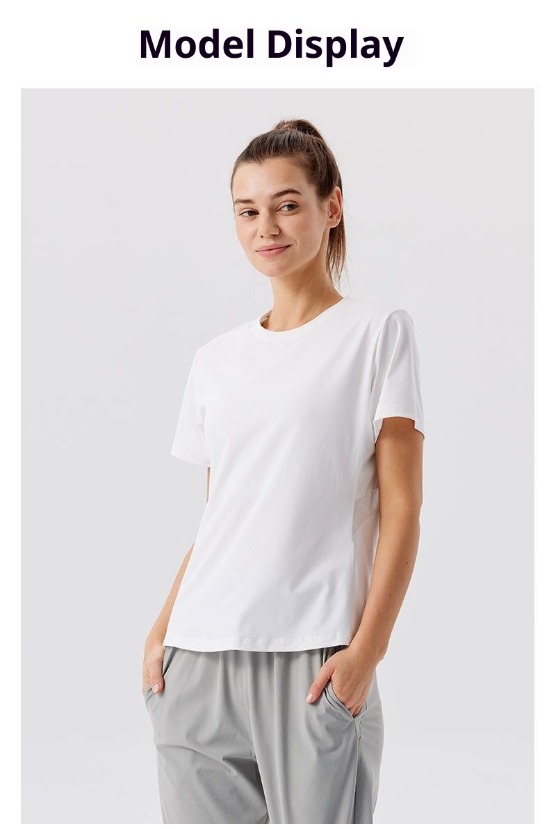 Camiseta deportiva ActiveGo de secado rápido, manga corta, ideal para fitness, fitness, tejido fino de seda de hielo con protección solar, perfecta para yoga al aire libre. Top para mujer._voghion.com