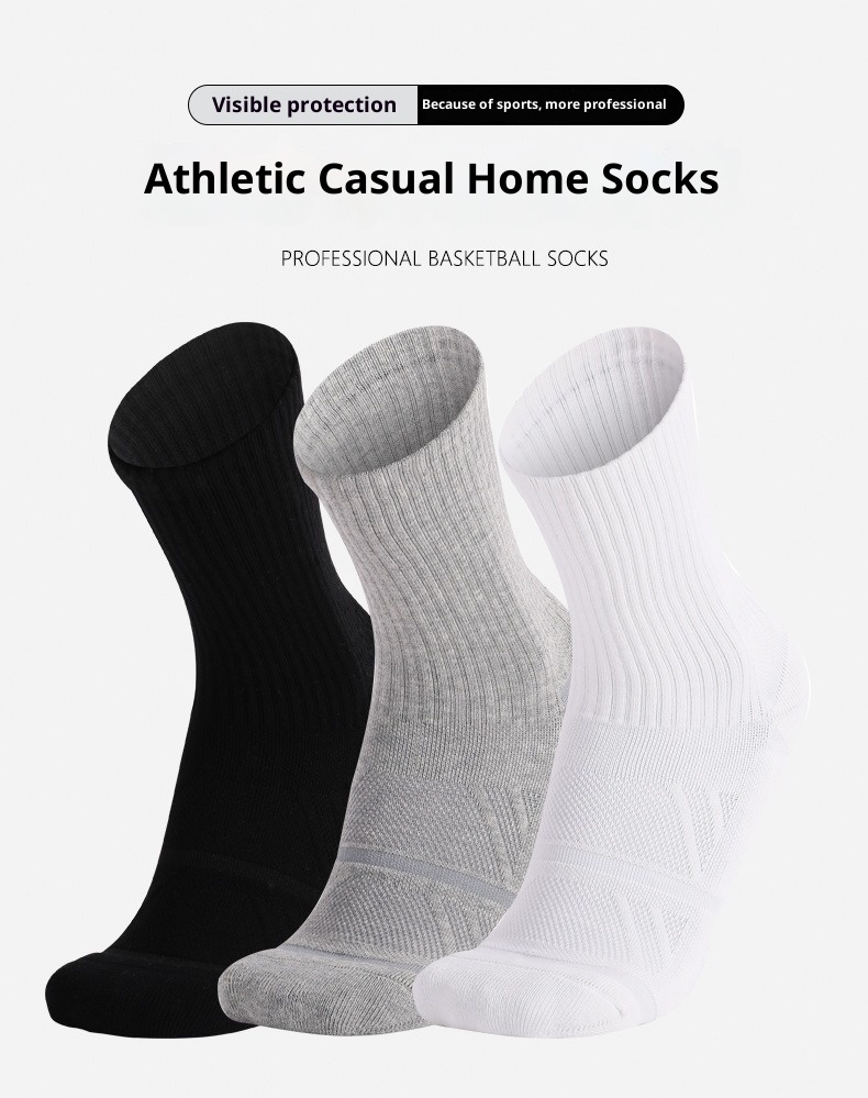 Chaussettes ActiveGo ActiveGo Outdoor Basketball, respirantes, épaisses, antidérapantes, mi-mollet, à semelle éponge, idéales pour le football, la randonnée et la course à pied._voghion.com