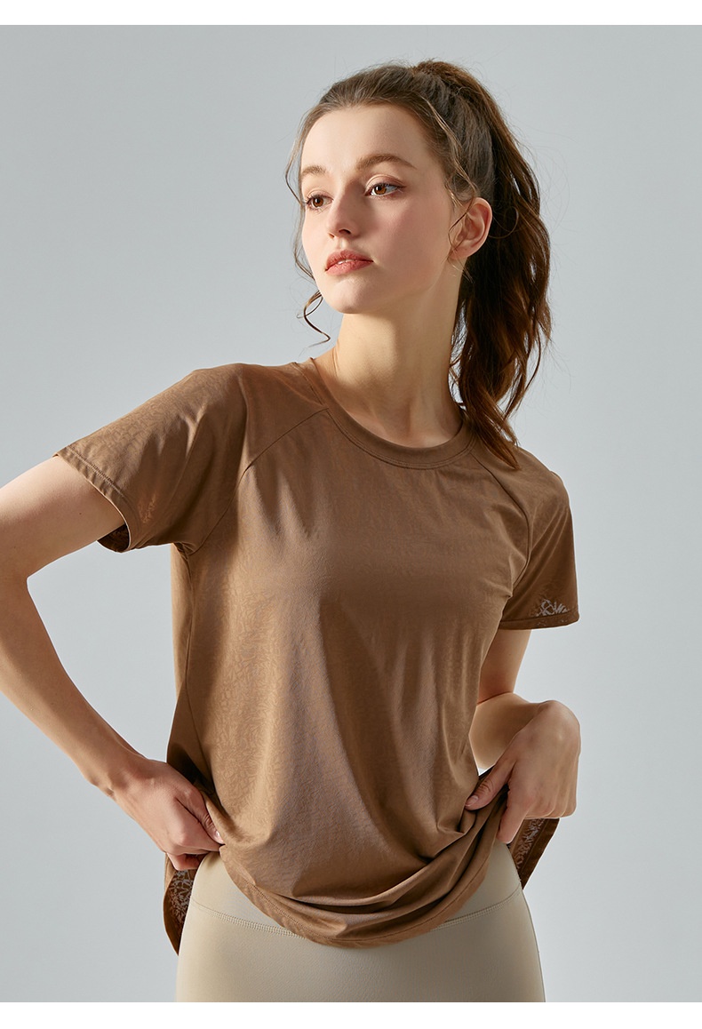 Haut ActiveGo printemps-été extérieur en jacquard jade fendu dans le dos, idéal pour le sport, le fitness et le yoga. Parfait pour les femmes._voghion.com