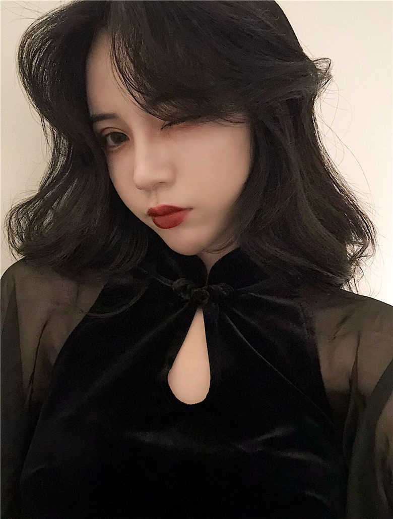 GraceChic GraceChic Slimming Cheongsam Autumn Winter New Stand Collar Lantern Sleeve High Waist Skirt Slit Bodycon Chiffon Velvet Patchwork_voghion.com