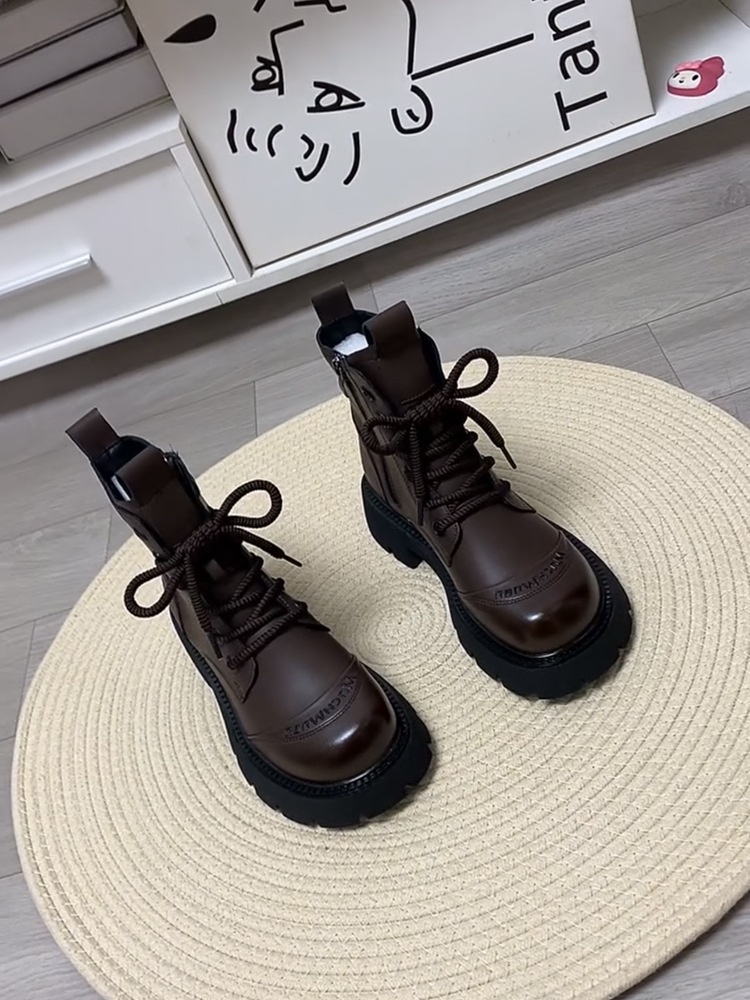 ShoeVault Martin originali con suola spessa da donna, stivali di lana in stile britannico, scarpe da donna in cotone calde alla moda per autunno inverno,_voghion.com