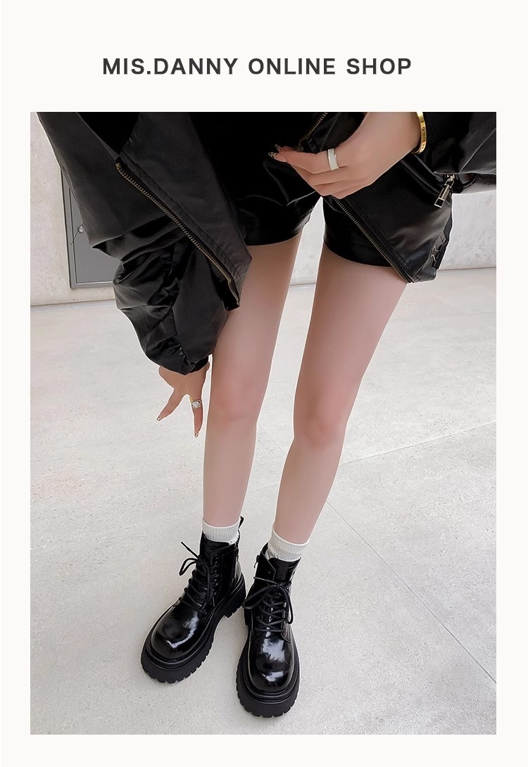 ShoeVault Genuine Leather Martin For Women, Thick Sole, Height Increasing, Chunky Heel, Short Winter New Style, Fleece Lined,_voghion.com