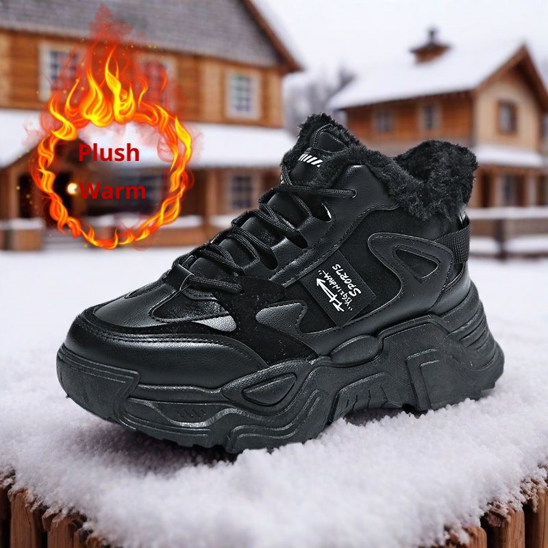 ShoeGlobe Winter Neue Damen Bequeme, ermüdungsfreie Baumwollschuhe mit Fleecefutter, kältebeständig, rutschfest, modisch, trendig, warm und sportlich_voghion.com