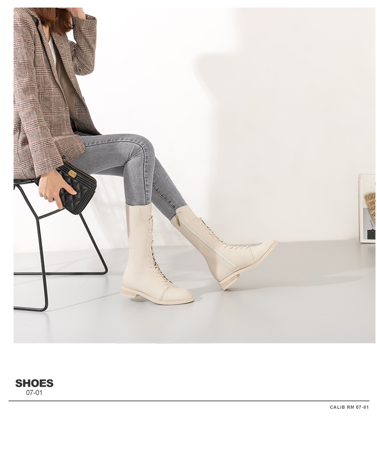 ShoeVault Genuine Leather Martin 2023 New British Style White Short For Women Spring And Autumn Mid-Calf Riding Boots With Fleece_voghion.com