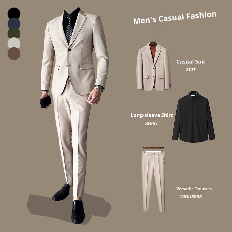 Completo casual da uomo in stile coreano, vestibilità slim, piccolo blazer, giacca da ufficio leggera, abito da sposo, abito da sposa_voghion.com