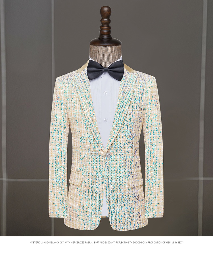 1 Giacca da abito Costume da cantante maschile Ospite di banchetto Abbigliamento formale Spettacolo teatrale Coro Pantaloni aderenti Color Block_voghion.com