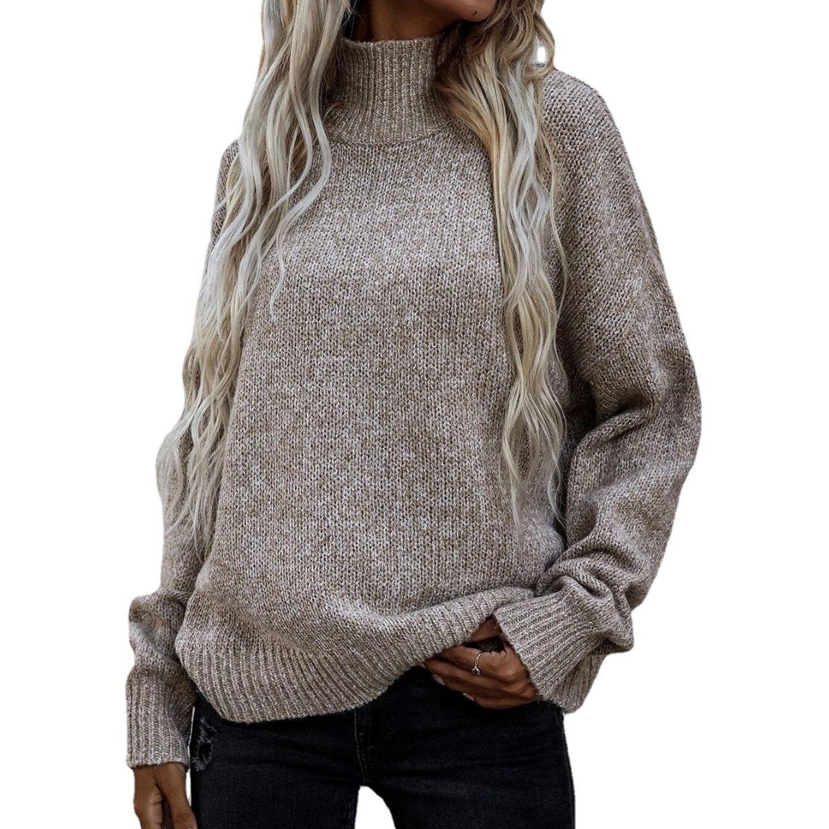 GraceChic GraceChic GraceChic 2024 Autumn Winter New Solid Color Top European And American Foreign Trade Loose Half Turtleneck Pullover Sweater_voghion.com