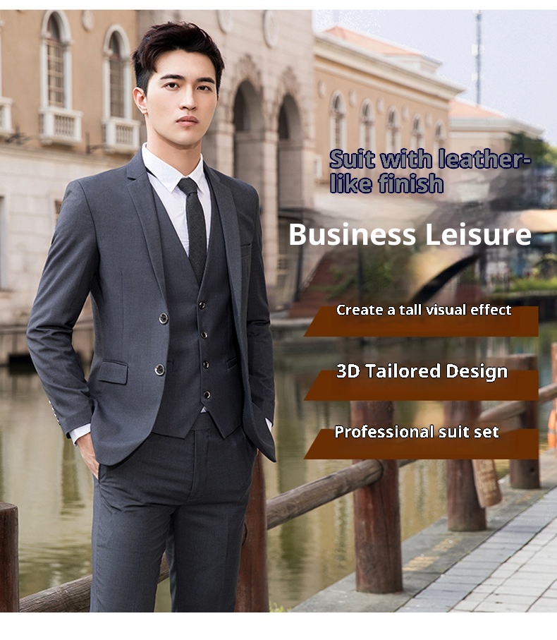 Jongens heren lente- en herfstset, Koreaans slim fit professioneel formeel pak, driedelig pak voor heren, bruidsjonker_voghion.com