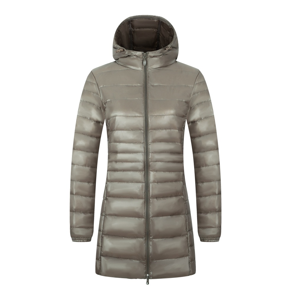 ChicShe Cross-Border New Korean Style Down Jacket For Women, Lightweight Slim Fit Plus Size Hooded Mid-Length Coat Manufacturer_voghion.com