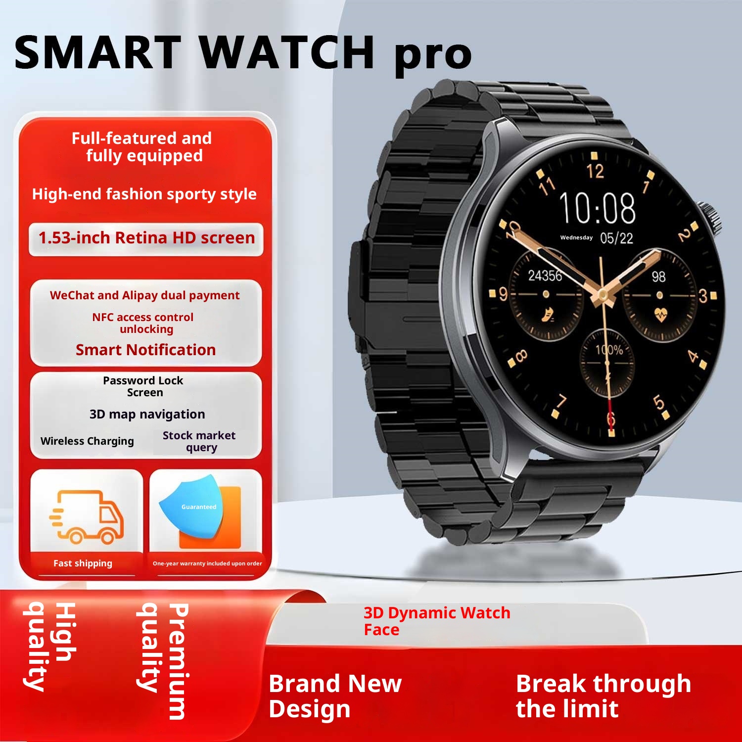 New Smart Watch High Edition Bluetooth Call Sports Navigation Dual Payment Multi-Function Bracelet_voghion.com