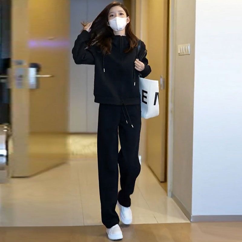 001 Felpa sportiva da donna, autunno, snellente, alla moda, piccola, anti-età, casual, da corsa, due pezzi_voghion.com