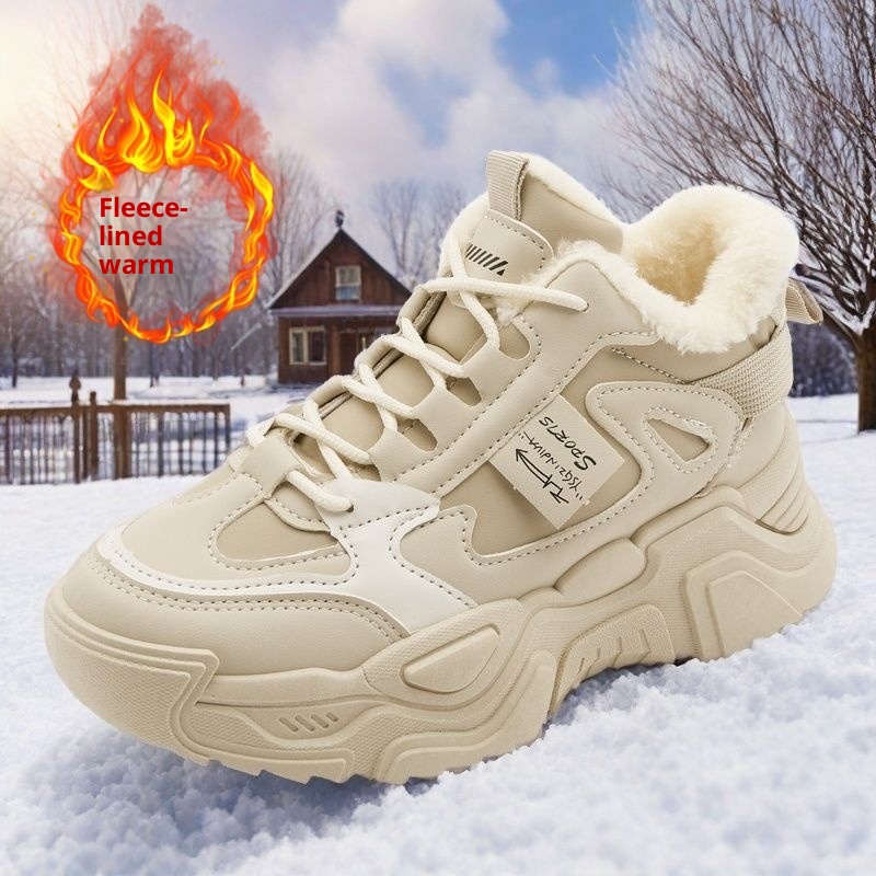 ShoeGlobe Winter Neue Damen Bequeme, ermüdungsfreie Baumwollschuhe mit Fleecefutter, kältebeständig, rutschfest, modisch, trendig, warm und sportlich_voghion.com