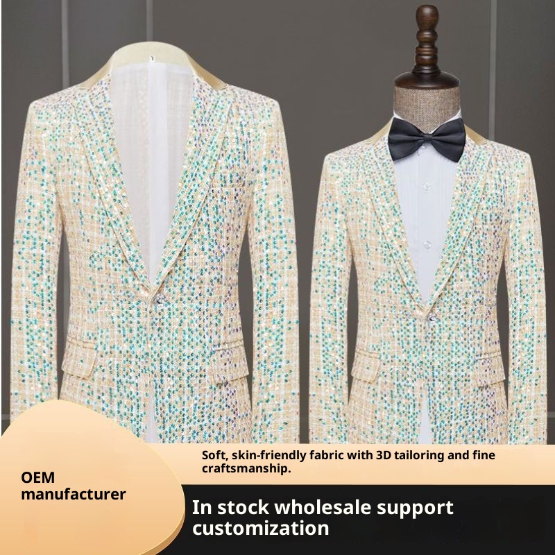 1 Giacca da abito Costume da cantante maschile Ospite di banchetto Abbigliamento formale Spettacolo teatrale Coro Pantaloni aderenti Color Block_voghion.com