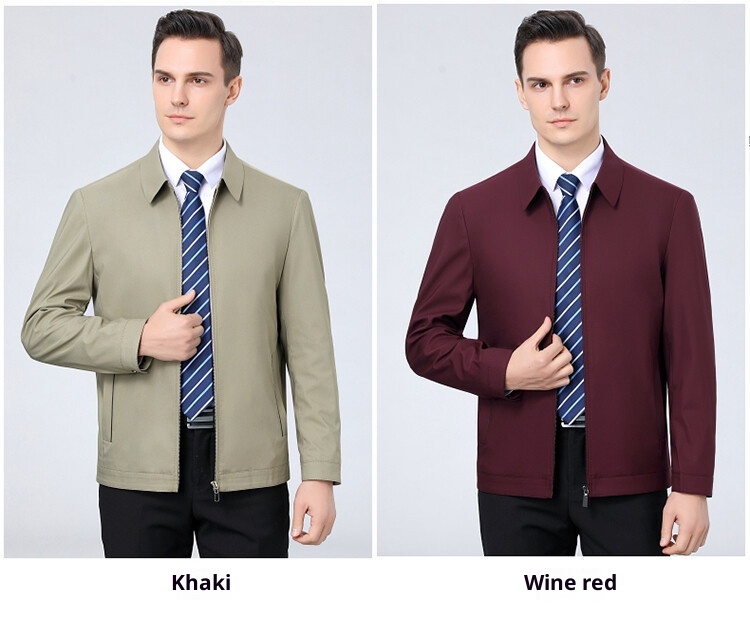 1 Giacca da uomo di mezza età di alta qualità, modello da papà, autunno 2025, nuova giacca casual da lavoro, tinta unita, con cerniera, da uomo_voghion.com