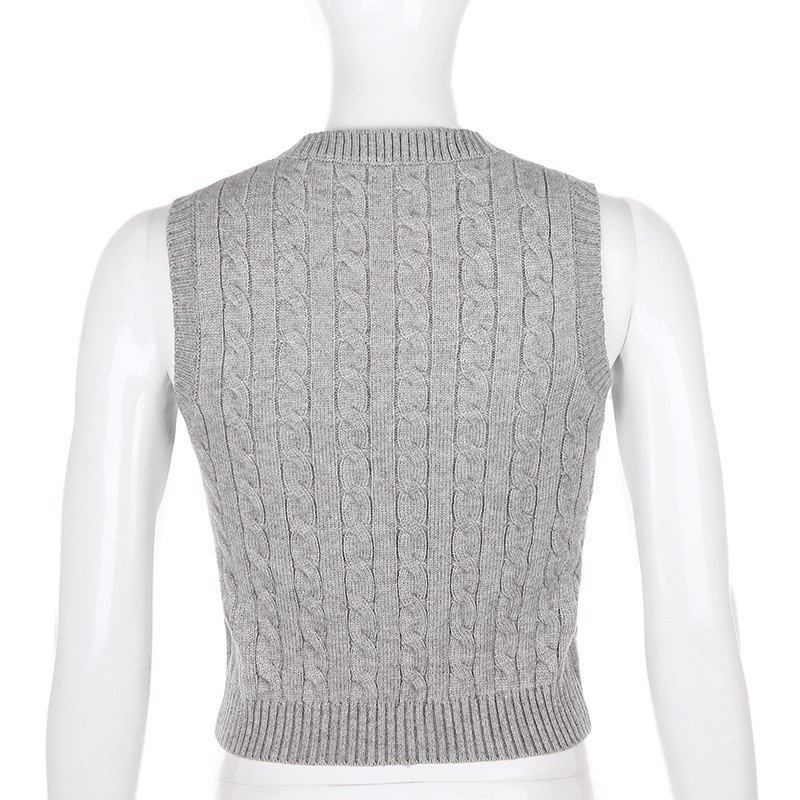 GraceChic GraceChic GraceChic 2021 Autunno Inverno Transfrontaliero Outfit Top Tinta Unita Elegante Pullover Pendolare Scollo a V Maglia Base Gilet_voghion.com