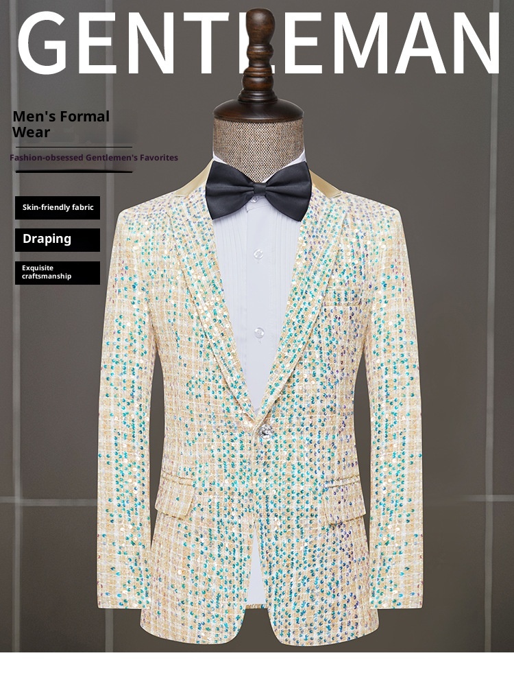 1 Giacca da abito Costume da cantante maschile Ospite di banchetto Abbigliamento formale Spettacolo teatrale Coro Pantaloni aderenti Color Block_voghion.com