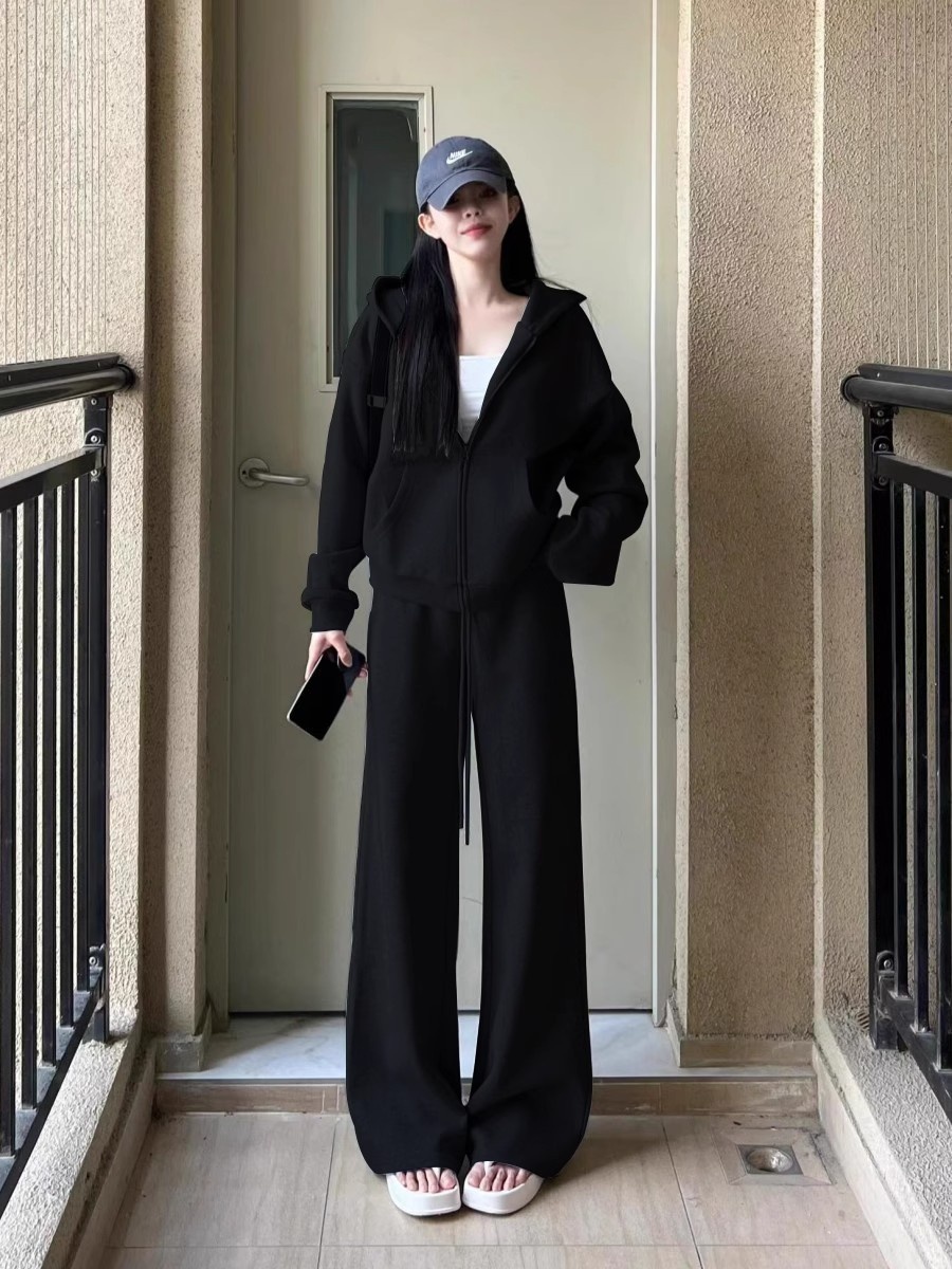 001 Dames sportkledingset herfst nieuwe Koreaanse stijl losse afslankende mode sweatshirt casual tweedelig hardlooptrend_voghion.com