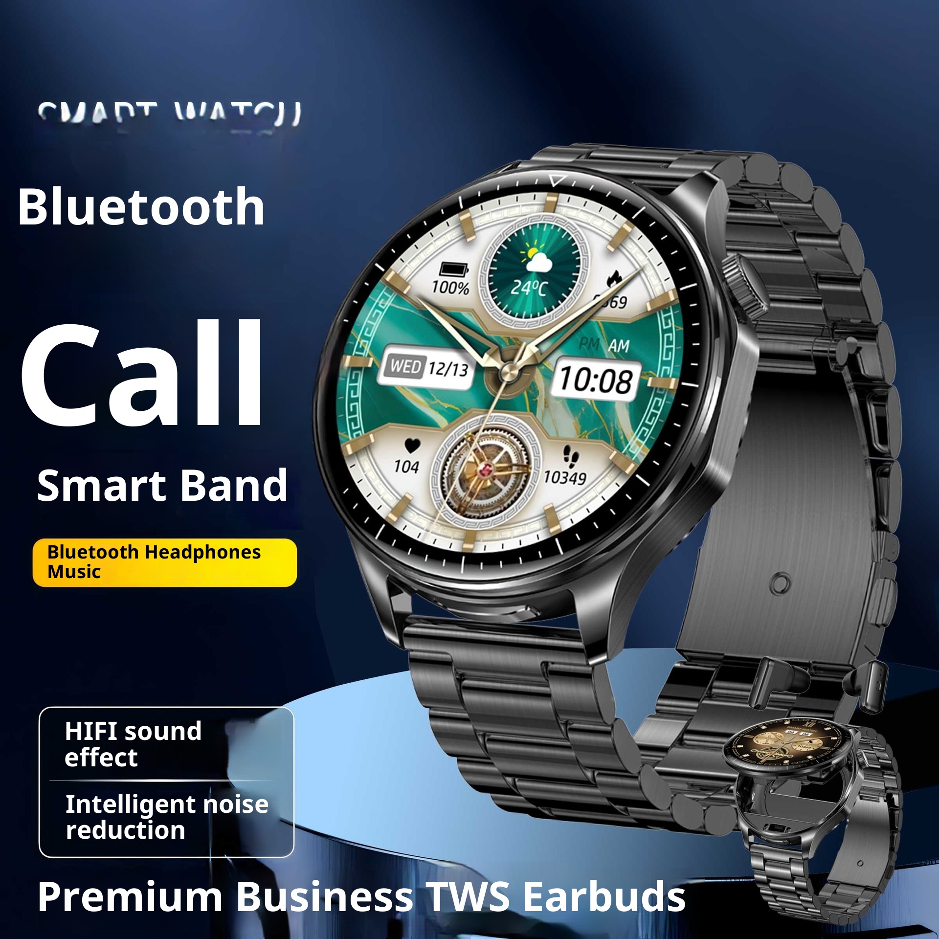 25 Years Upgraded Version Flip Cover Multi-Function Built-in TWS Bluetooth Earphone Smart Watch Two-in-One Bracelet_voghion.com